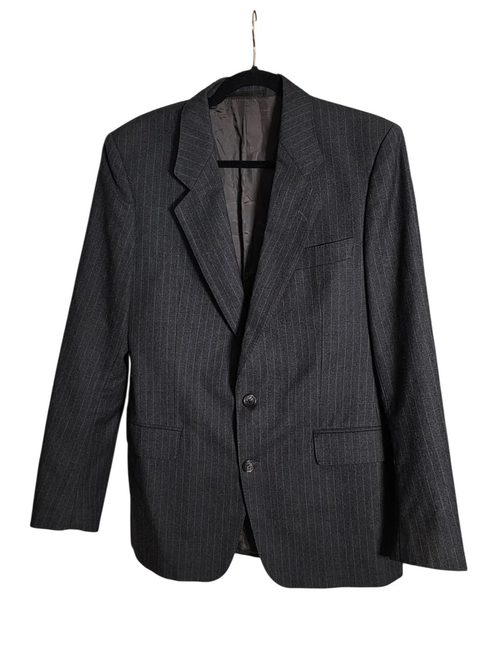 Vintage BOSS Hugo Boss Charcoal Grey Pinstripe Blazer Suit Jacket ~ 42R